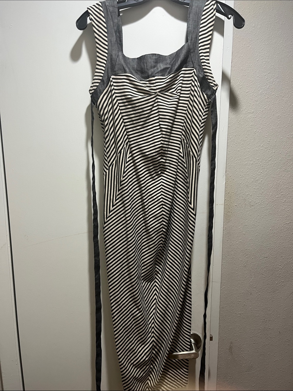 Sportmax Black & White Striped Midi Dress with Contrast Trim